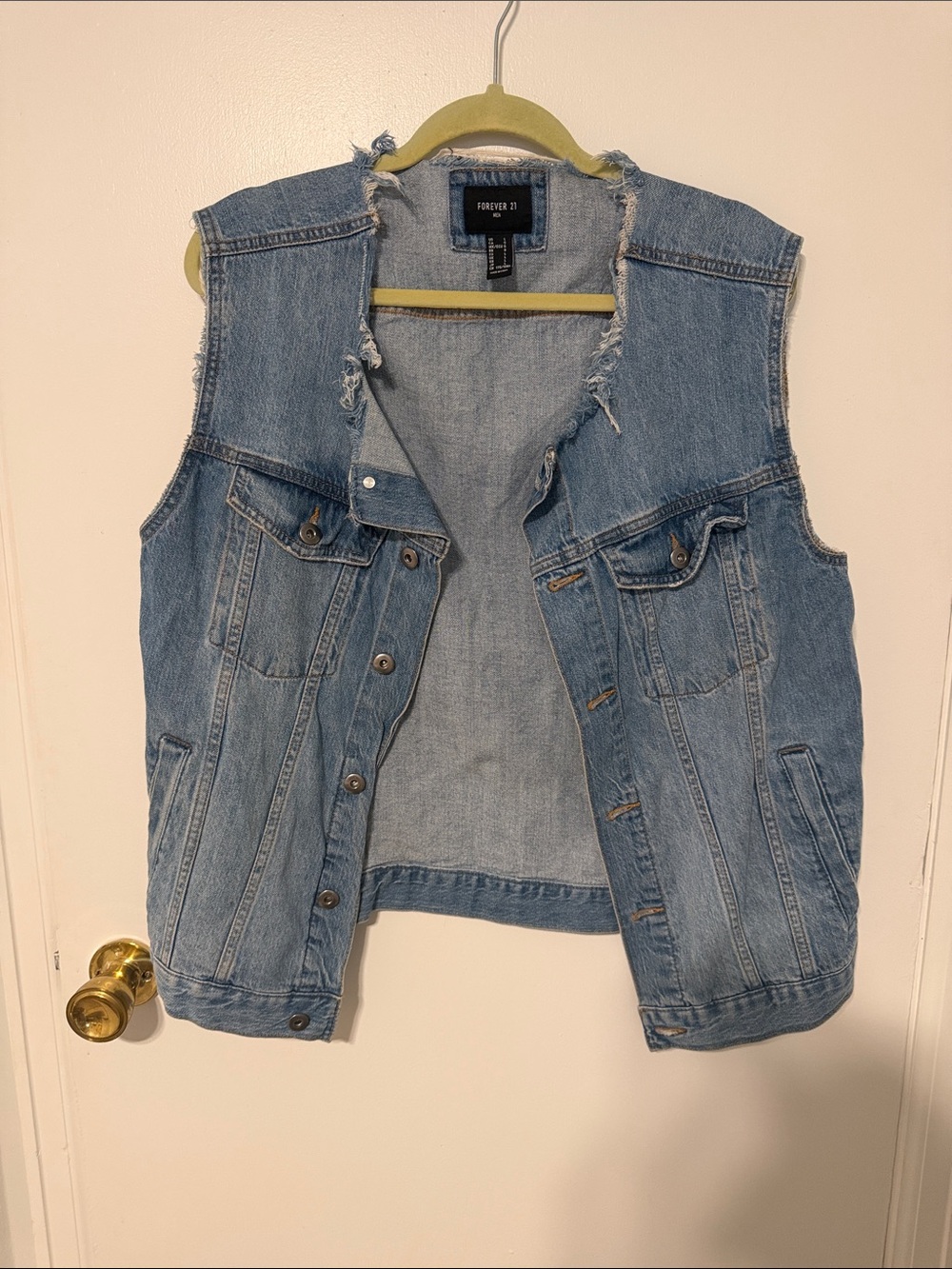 Forever 21 Light Blue Frayed Denim Vest